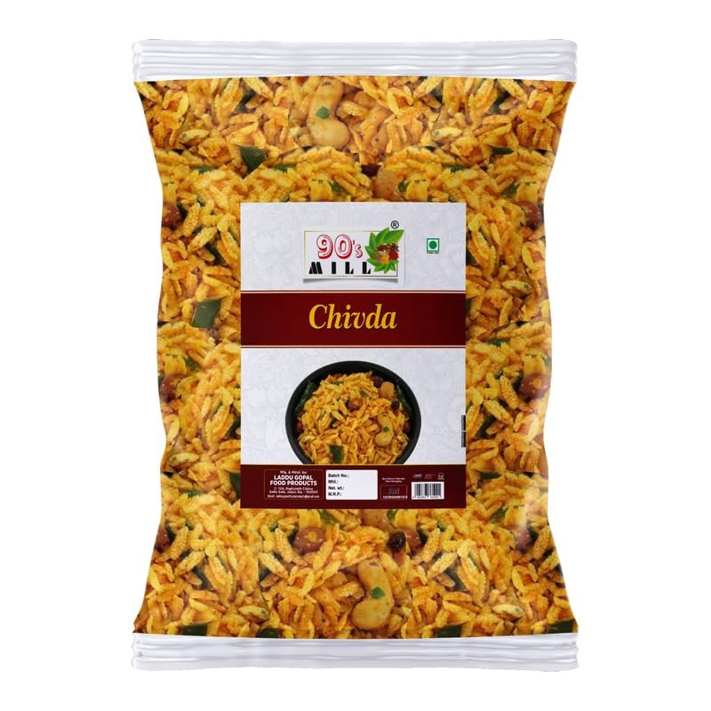 90's MILL Authentic Marathi Organic Chivda Namkeen | Badam Kaju Kishmish Peanut Chiwda | Chevda | Organic Namkeen | Healthy Indian Snacks | Crispy & Fresh Snack | No Preservatives-1Kg*1Pack