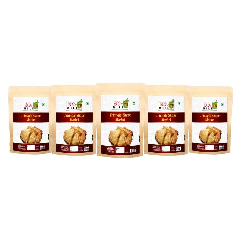 90's MILL Bumbai Nagariya Homemade Ajwain Namkeen Mathi, Indian Masala Crispy Khasta Matthi, Healthy and Hygienic Snacks, Delightful Ready to Eat Mathri | Dahi Papdi Mathri-900g*5Pack