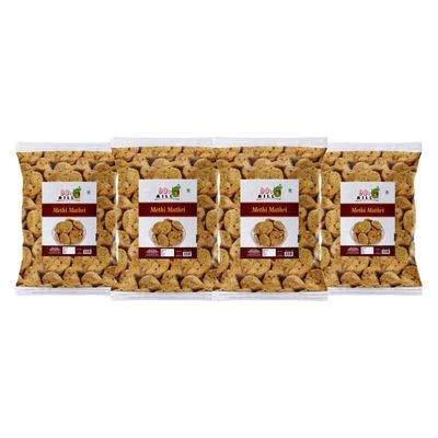 90's MILL Whole Wheat Ajwain Methi Mathris Wheat Mathri | Ready to Eat Evening Tea Time Snacks | Healthy | Crispy Indian Namkeen Sweet Snacks | Made In Healthy Ground Peanut Oil-850g*4Pack