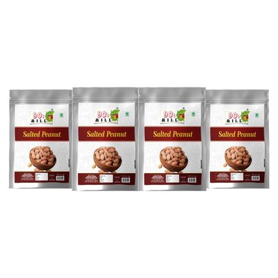 90's MILL Fanindrapura Salted Peanuts Shengdane Khari Sing Traditionally Roasted Salted Jumbo Peanuts, Snack and Namkeen A++ Peanut | Mungfali Dana Namkeen Fast Namkeen Snack-1Kg*4Pack