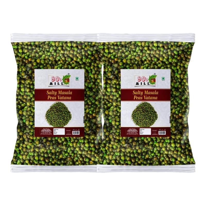 90's MILL Bombay Roasted Fried Spicy Green Peas/Chatpata Matar/Namkeen Peas||Namkeen Chatpata Matar/Roasted Peas Spicy Munching Crunchy Matar Namkeen Savoury Snack-350g*2Pack