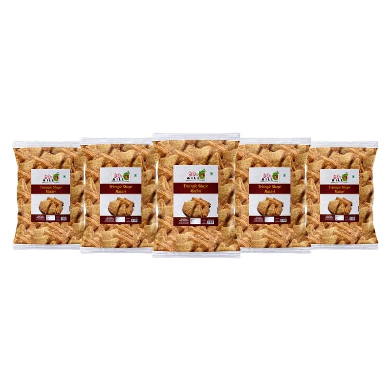 90's MILL Chaat Papdi Bhel Puri||Chat Puri||Chat Papdi||Dahi Bhalla||Dahi Chaat Triangle Trikoni Mathri||Evening Tea Time Snacks Namkeen Crispy Ready to Eat Lachaa Papdi Mathi-850g*5Pack