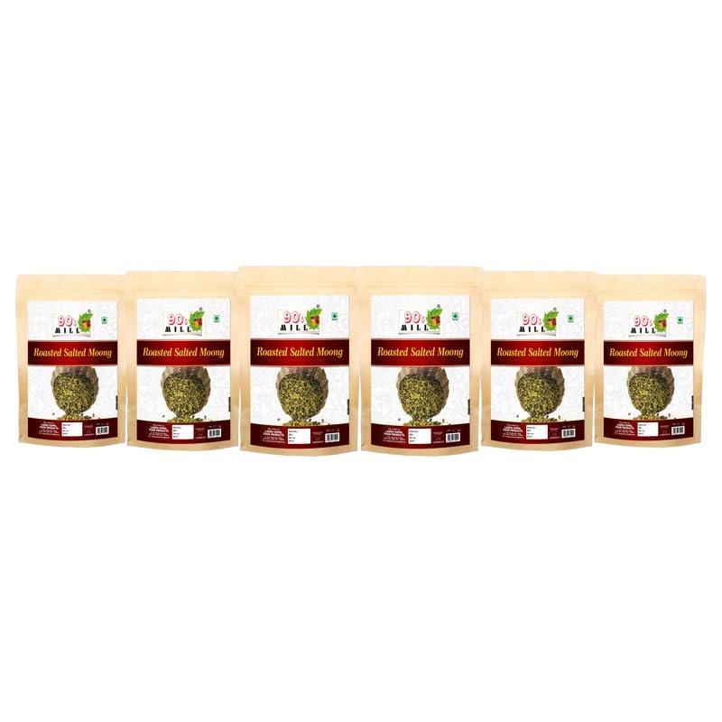 90's MILL Popular Roasted Green Moong Whole Sprouted Maash Green Bean Munggo Namkeen Snack | Rich in Protein | Roasted Salted Green Moong Tasty Yummy Healthy Snack No Additives-1Kg*6Pack