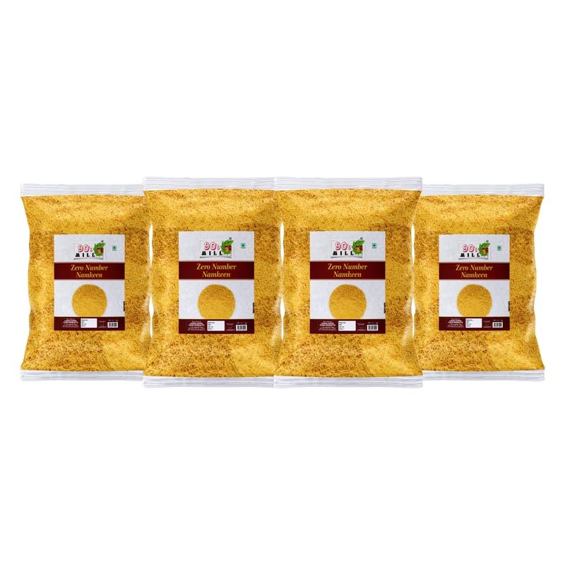 90's MILL Zero Number Namkeen Sev | Nylon Sev Smooth Slims Crispy Taste Namkeen | Ghar Jaisi Hi Namkeen | Healthy Snacks | Every Day Chaat Snacks Namken | Traditional Indian Snacks-1Kg*4Pack