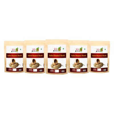 90's MILL Roasted Savoury Snack Naripayaru Moth Matki Namkeen Snack Suitable for Vegans | Organic Sprouted Moth (Roasted) Snack | Ready to Eat Healthy Evening Party Snack Nashta-1Kg*5Pack