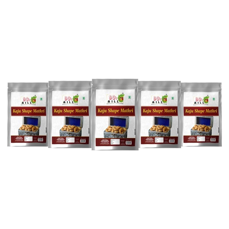 90's MILL Bachcho Ka Favourite Tasty Yummy Healthy Snack All purpose flour Kaju Mathri Matthi | Made In Groundnut oil Crispy Ready to Eat Matthi Mathi Mattri Namkin Namkeen Snack-900g*5Pack