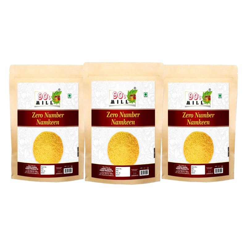 90's MILL Namkeen Zero Namkeen (Chat Papdi) Sev - Indore Special, Crispy and Non Spicy (Nylon Sev) - Zero Number Sev Fiki SEV Barik Sev Dahi Chaat Pani Puri Sev Papdi sprinkler sev-1Kg*3Pack