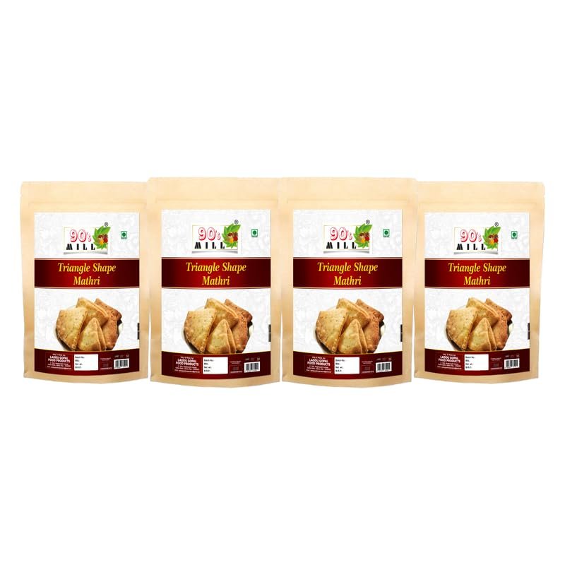 90's MILL Bumbai Nagariya Homemade Ajwain Namkeen Mathi, Indian Masala Crispy Khasta Matthi, Healthy and Hygienic Snacks, Delightful Ready to Eat Mathri | Dahi Papdi Mathri-1Kg*4Pack
