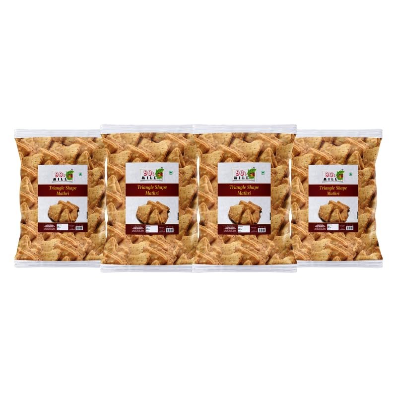 90's MILL Chaat Papdi Bhel Puri||Chat Puri||Chat Papdi||Dahi Bhalla||Dahi Chaat Triangle Trikoni Mathri||Evening Tea Time Snacks Namkeen Crispy Ready to Eat Lachaa Papdi Mathi-900g*4Pack