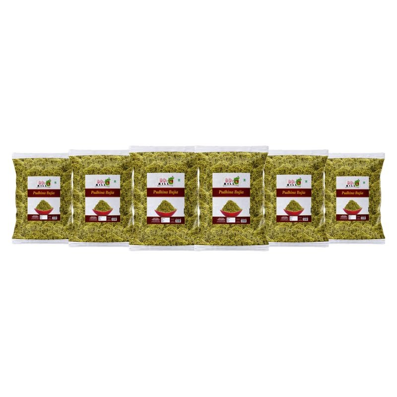 90's MILL Aslee Rao Bikaner Alu Mint Podhina Bhujiya Bhujia | Pudina Bhujia Bhujiya Namkeen Snack | Rakhi Diwali Holi Festival Namkeen Snack Anytime Healthy Namkeen Savoury Snack-900g*6Pack