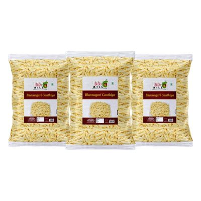 90's MILL Soft Organic Bhavnagari Gathiya Namkeen Made with Groundnut Oil | Organic Ganthiya Namkeen | Healthy Indian Snacks | Festive Season Favourite Lite Savoury Snack-1Kg*3Pack