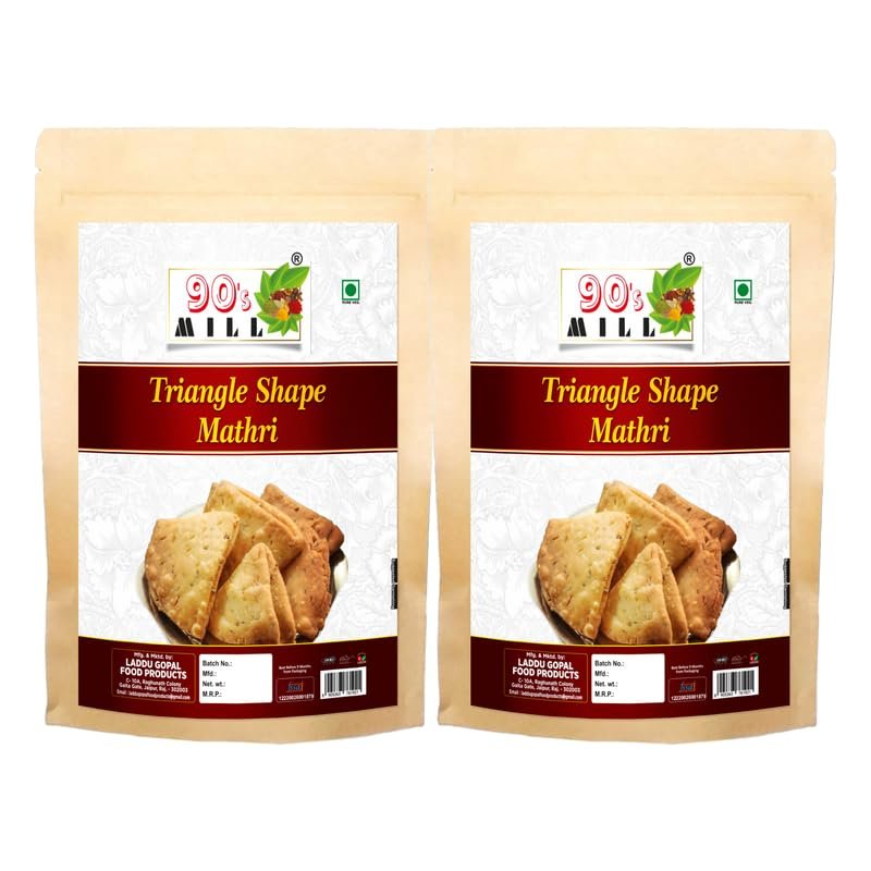 90's MILL Bumbai Nagariya Homemade Ajwain Namkeen Mathi, Indian Masala Crispy Khasta Matthi, Healthy and Hygienic Snacks, Delightful Ready to Eat Mathri | Dahi Papdi Mathri-900g*2Pack