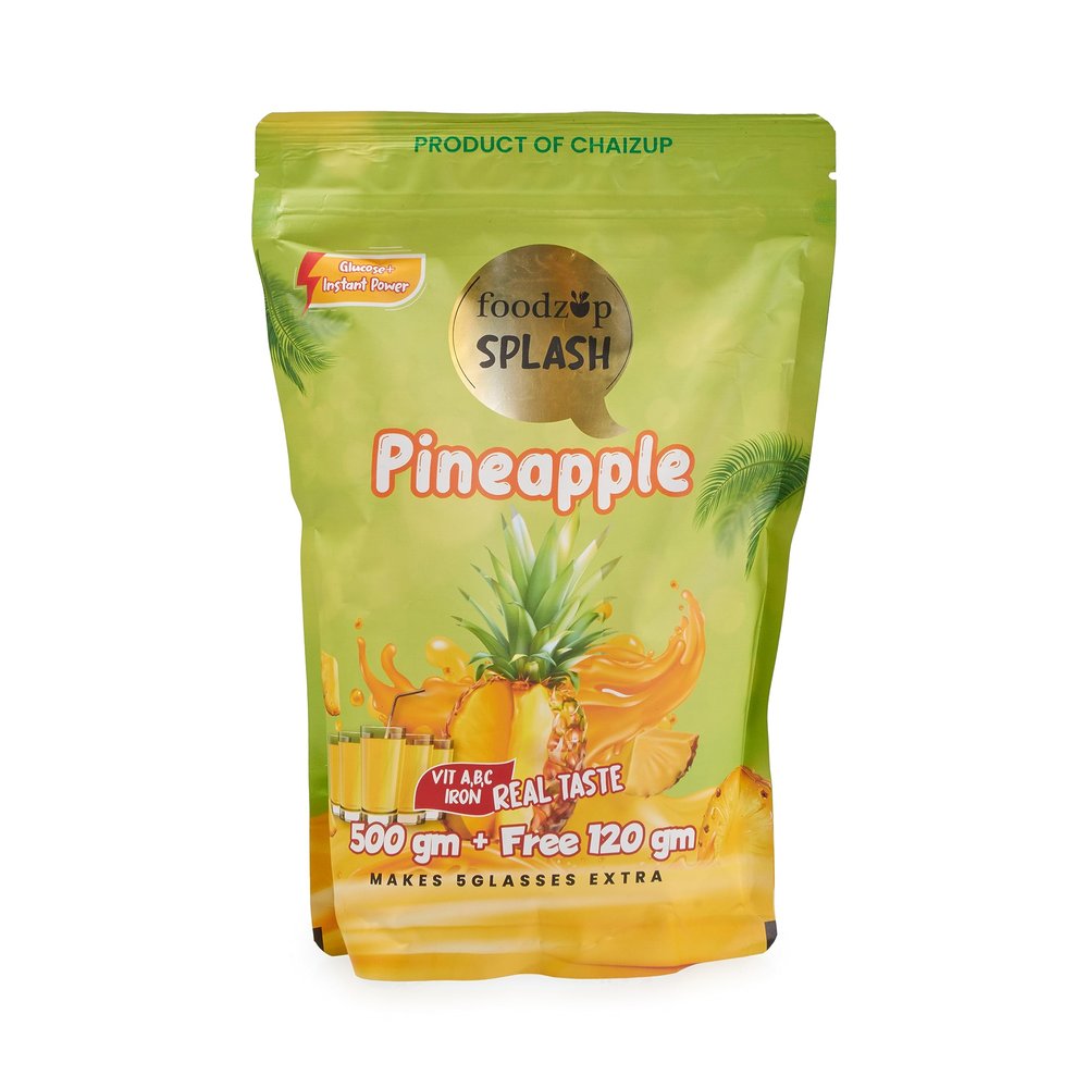 Foodzup Splash 1 Min Instant Pineapple Fruit Drink | 500g + 125g Free Poly | Pineapple Flavours | Approx. 45 Servings | 625g