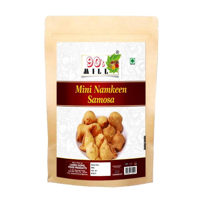 90's MILL Authentic Nagpuri Masala Mini Samosa Namkeen | Perfect Choice for Snacks Party | Spicy Crispy Patty | Samosa Nashta Naashta | Filled with Baked Roasted Moong Mung Dal-250 * 1Pack
