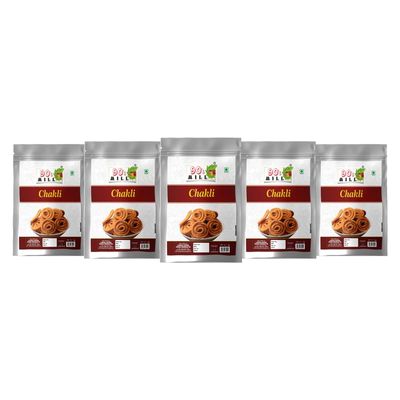 90's MILL Butter Chakli Chakoli | Murukku | Bhajni Chakli | Bhajni Chakli Namkeen Snacks for Foodie Indians Ready to Eat snacks - Tea Time Chakli | Chakli Diwali Rakhi Snack and Namkeen-850g*5Pack
