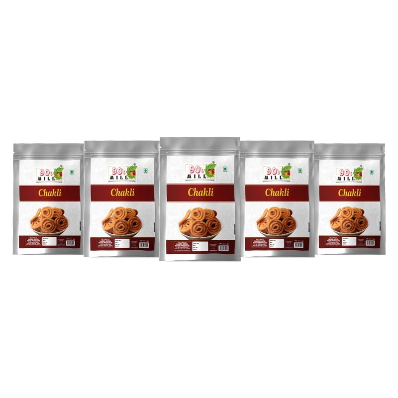 90's MILL Butter Chakli Chakoli | Murukku | Bhajni Chakli | Bhajni Chakli Namkeen Snacks for Foodie Indians Ready to Eat snacks - Tea Time Chakli | Chakli Diwali Rakhi Snack and Namkeen-850g*5Pack