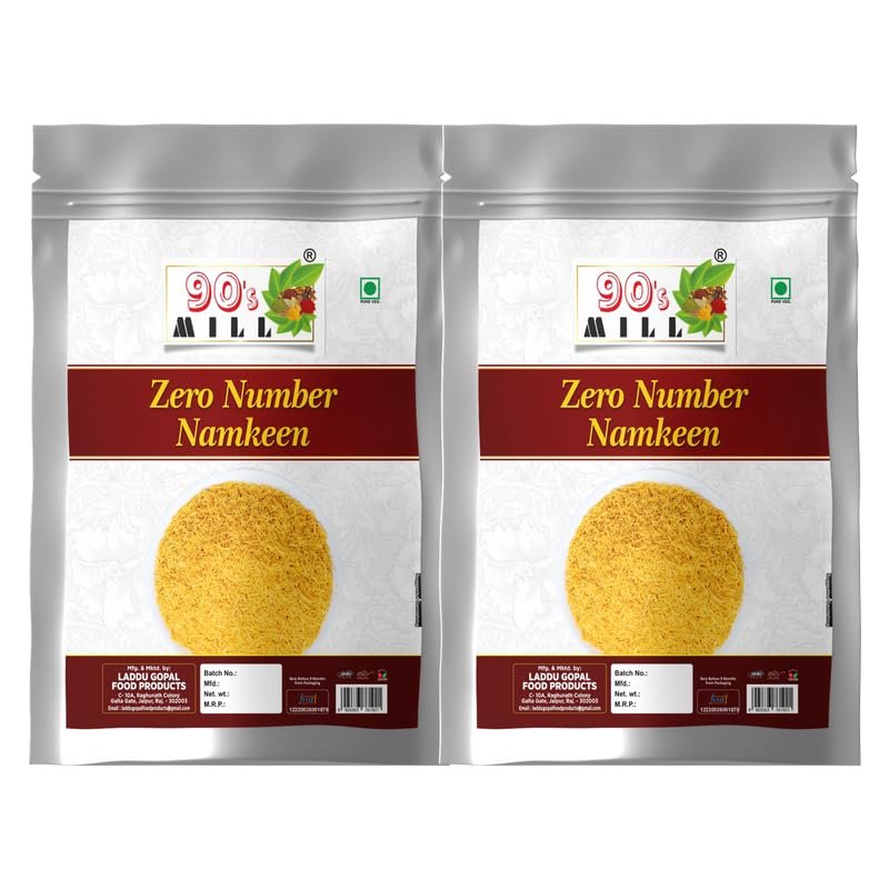 90's MILL Nylon Sev - Barik Sev - Sev Puri Bhel Puri Sev | Zero Number Sev Fine Sev Fiki SEV Namkeen Sev For Bhel Chaat and Sevpuri Chat Papdi Sev Non Spicy Namkeen Indian Snack-350g*2Pack