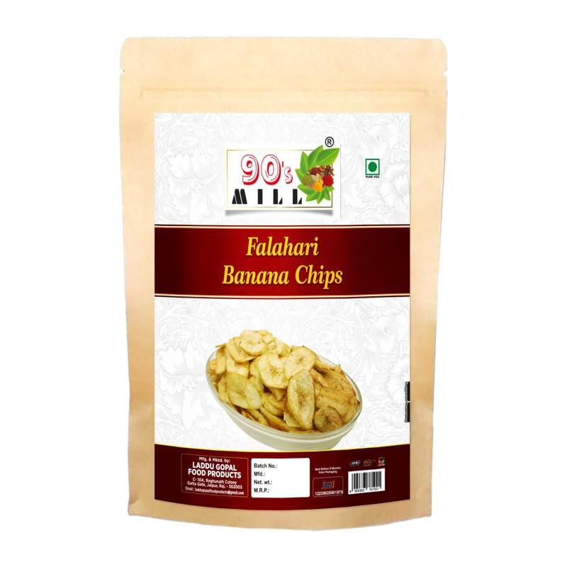90's MILL Kerala Vazha Pazham Namkeen Chips wafers | Fast Falahari Farali Falhari Banana Chips Banana wafers Vrat Upwaas Navratri Namkeen Snack Tasty Yummy Snack Healthy Snack-250 * 1Pack