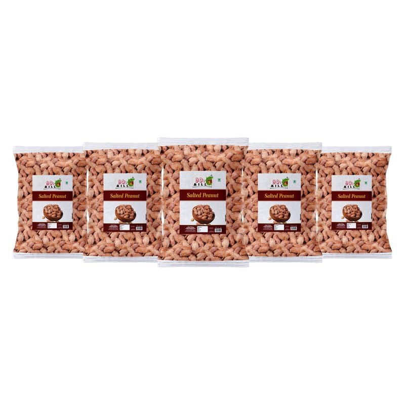 90's MILL Coconut Gluten Free Nariyal Pani Khari Sing Water Roasted peanut Groundnut Singdana Skin Removed Roasted Salted Peanuts Bharuch Mungfali Dana Namkeen Spicy Chakna Snack-850g*5Pack