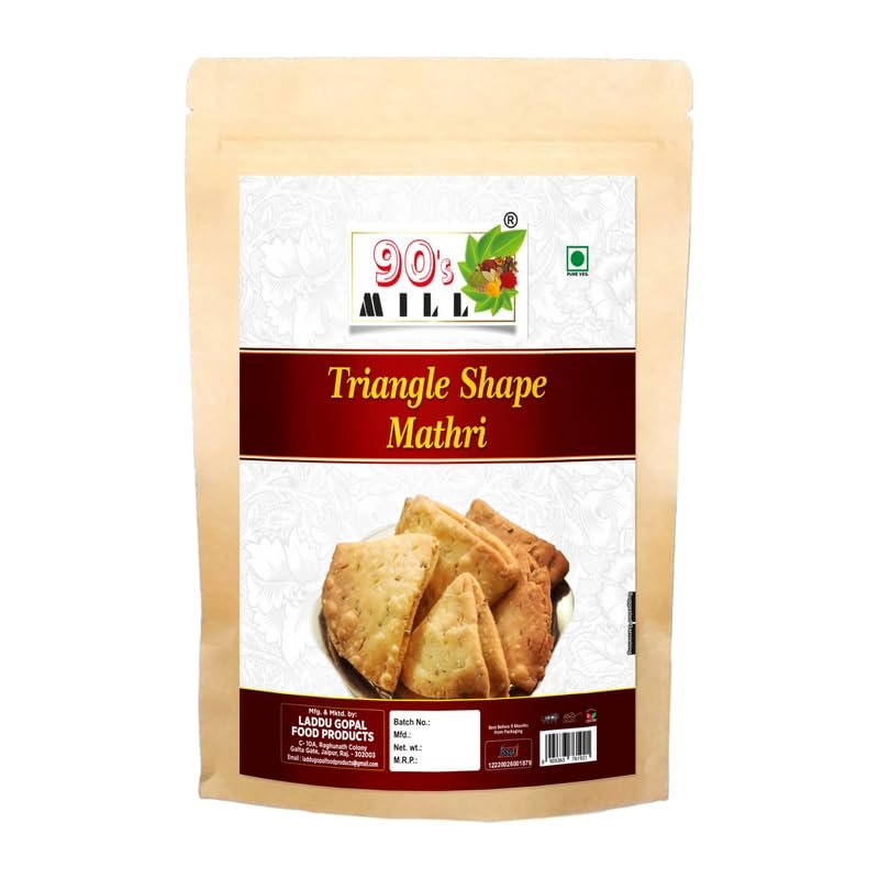 90's MILL Bumbai Nagariya Homemade Ajwain Namkeen Mathi, Indian Masala Crispy Khasta Matthi, Healthy and Hygienic Snacks, Delightful Ready to Eat Mathri | Dahi Papdi Mathri-1Kg*1Pack