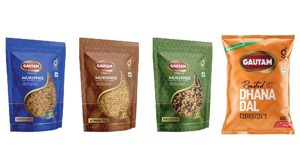 Combo Mukhwas Pack | Gautam Mukhwas | Gotli Mix | Ajwain Til | Dalchuri | Dhanadal | (Pack of 4 x 200g)