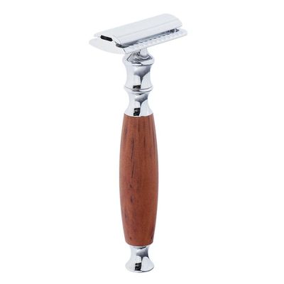 JAZZY PEARLS Wood Handle Double Edge Safety Shaving Razors Moustache Grooming Tool Brown