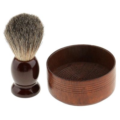 JAZZY PEARLS Wooden Men's Shaving Brush with Shave Mug Bowl Barber Beard Soap Cup Set - convenient to use and creat lather.