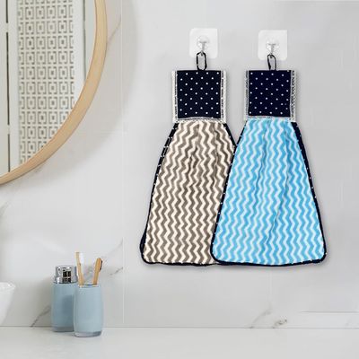 Heart Home Washbasin Hanging Napkin | Kitchen Towel with Ties | Zig Zag Napkin for Bathroom | Hand Towel for Kitchen | Pack of 2 | Multi