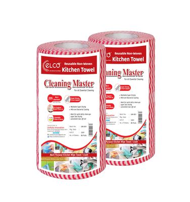 ELCO Non-Woven Roll Kitchen Tissue roll Cleaning Wipes Washable & Reusable Quick Dry Non-Woven Dish Towels for Home & Kitchen Cleansing Super Absorbent Soft & Hygienic80 Pulls each Roll (Pack of 2)