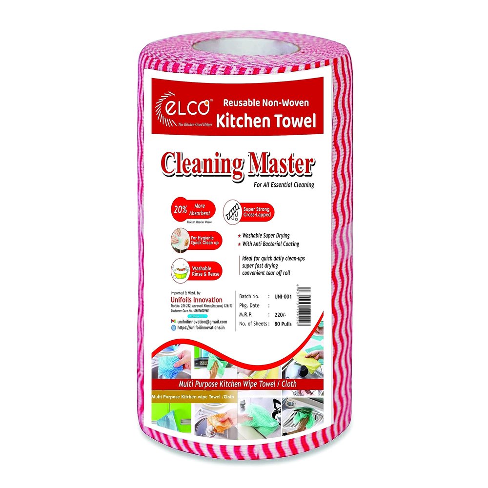 ELCO Non-Woven Kitchen Towel Roll - 80 Pulls Kitchen Tissue Washable & Reusable Quick Dry Non-Woven Towels for Home & Kitchen Cleansing Super Absorbent Soft & Hygienic (Pack of 1)