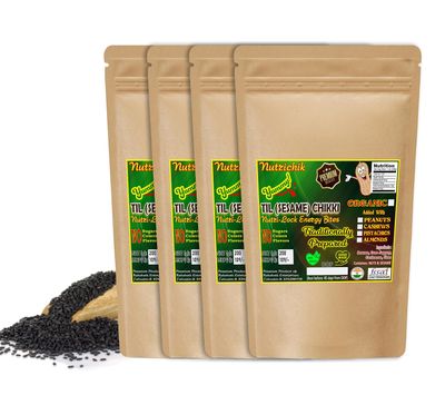 Sesame Chikki - Nutrichik - Kovilpatti Til Chikki - Sesame Candy - Ellu Mittai - Til Ki Chikki 200gm (Plain, 4 Packs)