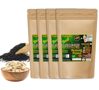 Sesame Chikki - Nutrichik - Kovilpatti Til Chikki - Sesame Candy - Ellu Mittai - Til Ki Chikki 200gm (With Cashews, 4 Packs)