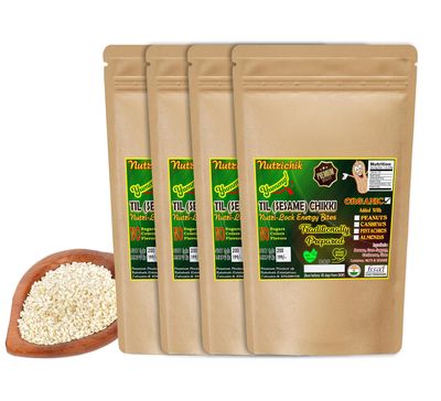 Sesame Chikki - Nutrichik - Kovilpatti Til Chikki - Sesame Candy - Ellu Mittai - Til Ki Chikki 200gm (Organic, 4 Packs)