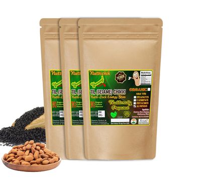 Sesame Chikki - Nutrichik - Kovilpatti Til Chikki - Sesame Candy - Ellu Mittai - Til Ki Chikki 200gm (With Almonds, 3 Packs)