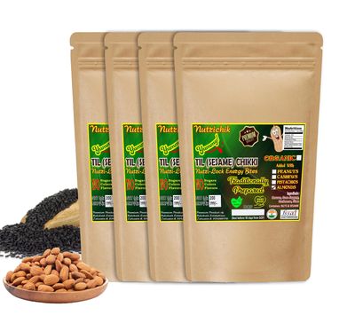 Sesame Chikki - Nutrichik - Kovilpatti Til Chikki - Sesame Candy - Ellu Mittai - Til Ki Chikki 200gm (With Almonds, 4 Packs)