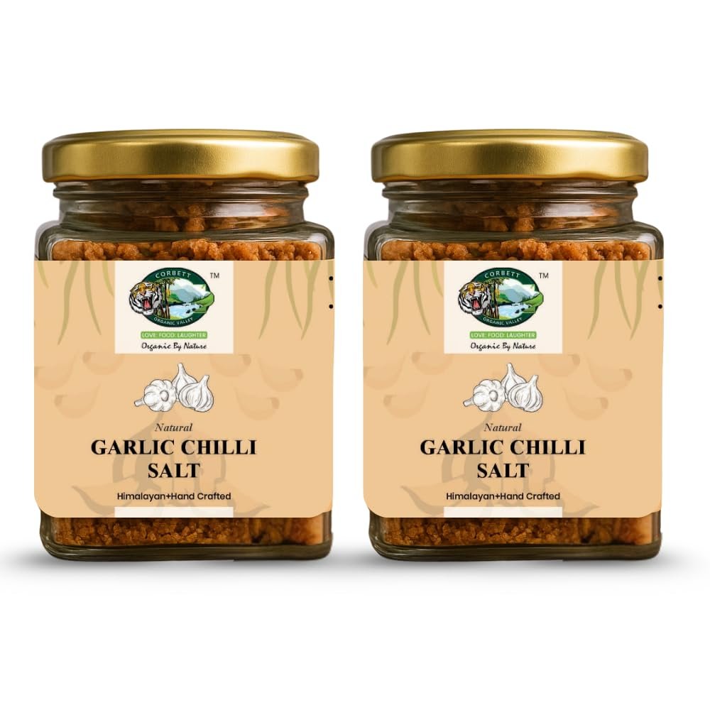 CORBETT ORGANIC VALLEY garlic chilli salt | Vegetarian seasoning | 100% organic and pure chilli | No Added Preservatives, No Artificial Flavours | Pepper garlic 150 gm Each (Pack of 2)