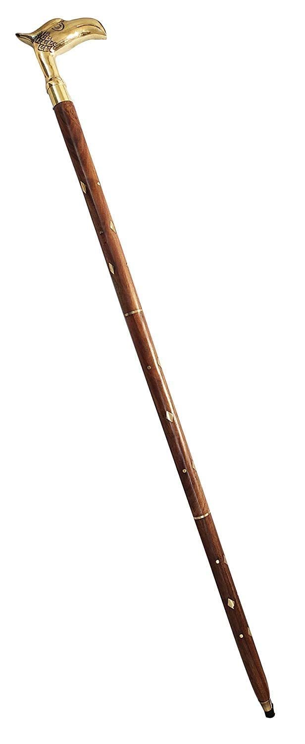 j h Handicraft Walking Stick Portable & Foldable Pakka Sheesham Wood Walking Stick with Brass Handle - Eagle Design -36 inch... h Handicraft