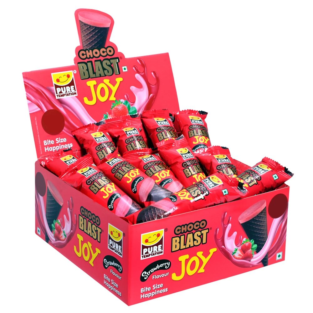 Pure Temptation Joy Strawberry Flavored Waffle Cone - Chocolates For Kids Gift Pack - 1 X 24 Pcs - Display Stand - Birthday Chocolate Gift Box For Girls & Boys - Family Chocolate Pack