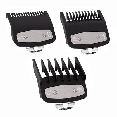 AIJALY Men 3 Pack Clipper Guards Premium Compatible With Wahl Hair Clippers Trimmers With Metal Clip-3 Cutting Lengths Is 1 1/2",1/2"&1"(1.5,3,,4.5 Mm)Fits Most Size Wahl Clippers Guide Combs,Black