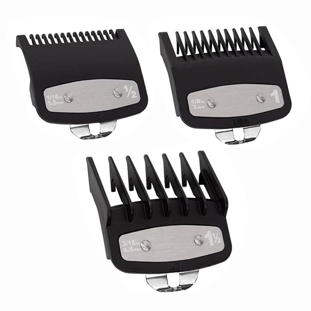 AIJALY Men 3 Pack Clipper Guards Premium Compatible With Wahl Hair Clippers Trimmers With Metal Clip-3 Cutting Lengths Is 1 1/2",1/2"&1"(1.5,3,,4.5 Mm)Fits Most Size Wahl Clippers Guide Combs,Black