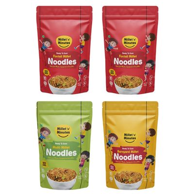 Millet 'n' Minutes Foxtail Millet Noodles | Multi Millet Noodles | Barnyard Millet Noodles | No Maida| No preservatives| Easy and quick to make |192g each | Pack of 4