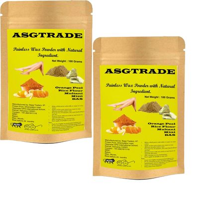 ASGTRADE 10 Minute Instant Painless Natural Orange Hair Removal Wax Powder for Bikni, Private Parts, Les, Arms, Full body hair Remocal- Combo of 2
