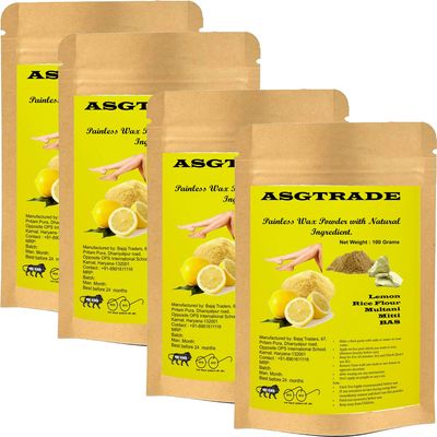 ASGTRADE 10 Minutes instant Lemon Natural, Herbal and Painless Hair Removal powder for Mens and Womens for bikni, Private Parts, Legs, Arms and Full body hair removal- Combo of 4