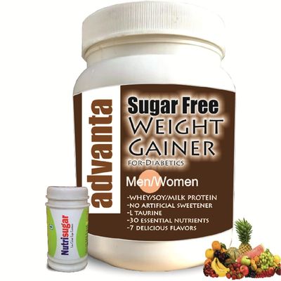 Advanta Sugar Free Weight Gainer Protein for Diabetics 1 kg (Mixed Fruit) + Nutrisugar 75 gm Powder