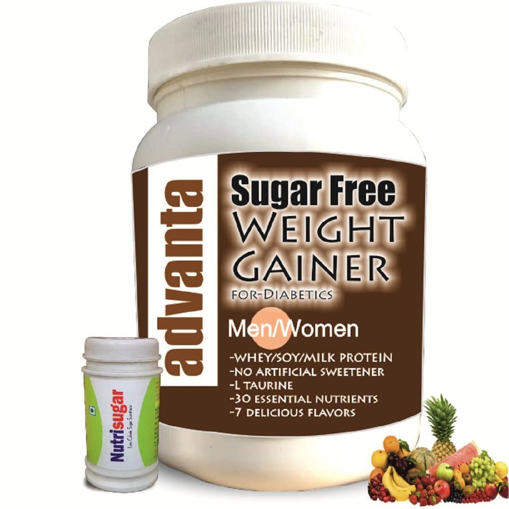 Advanta Sugar Free Weight Gainer Protein for Diabetics 1 kg (Mixed Fruit) + Nutrisugar 75 gm Powder