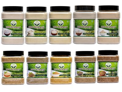 HDC Siridhanya unpolished and organic five positive millets and millets flour combo pack 10 (each positive millet and millet flour (900gx10pcs) packed in jar, organically grown from Andhra Pradesh.
