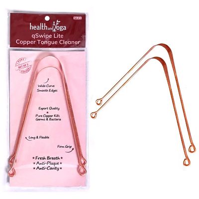 HealthAndYoga qSwipe Lite Copper Tongue Cleaners (Pack of 2)  Reduces Bad breath & Plaque, Improves taste- Flexible, Lightweight  Curved ends provide good grip  Complete Oral Hygiene- Couple Pack