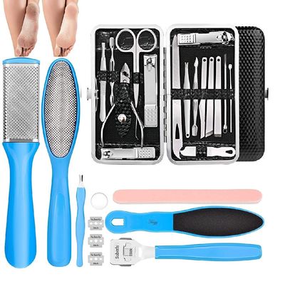 LANELLIE Pedicure Kits - Callus Remover for Feet, 23 in 1 Professional Manicure Set Pedicure Tools Stainless Steel Foot Care, Foot File Foot Rasp Dead Skin for Women Men Home Foot Spa Kit, Blue