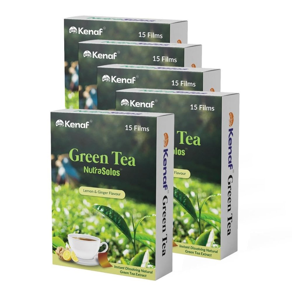 Kenaf-Green Tea Dissolving Films, 100% Natural, Dissolves Instantly, Lemon & Ginger Flavour-15 Films.(Pack of 5)