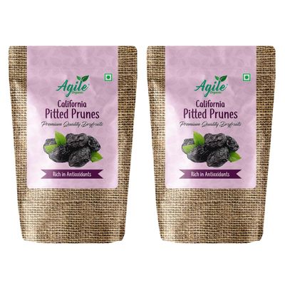 Agile Organic California Pitted Prunes (Dried Seedless Plums) 400g (200g X 2) | Dried Plum | Seedless | Gluten Free | Non GMO | High in Dietary Fiber | Healty Snacks | Prunes 400 grams